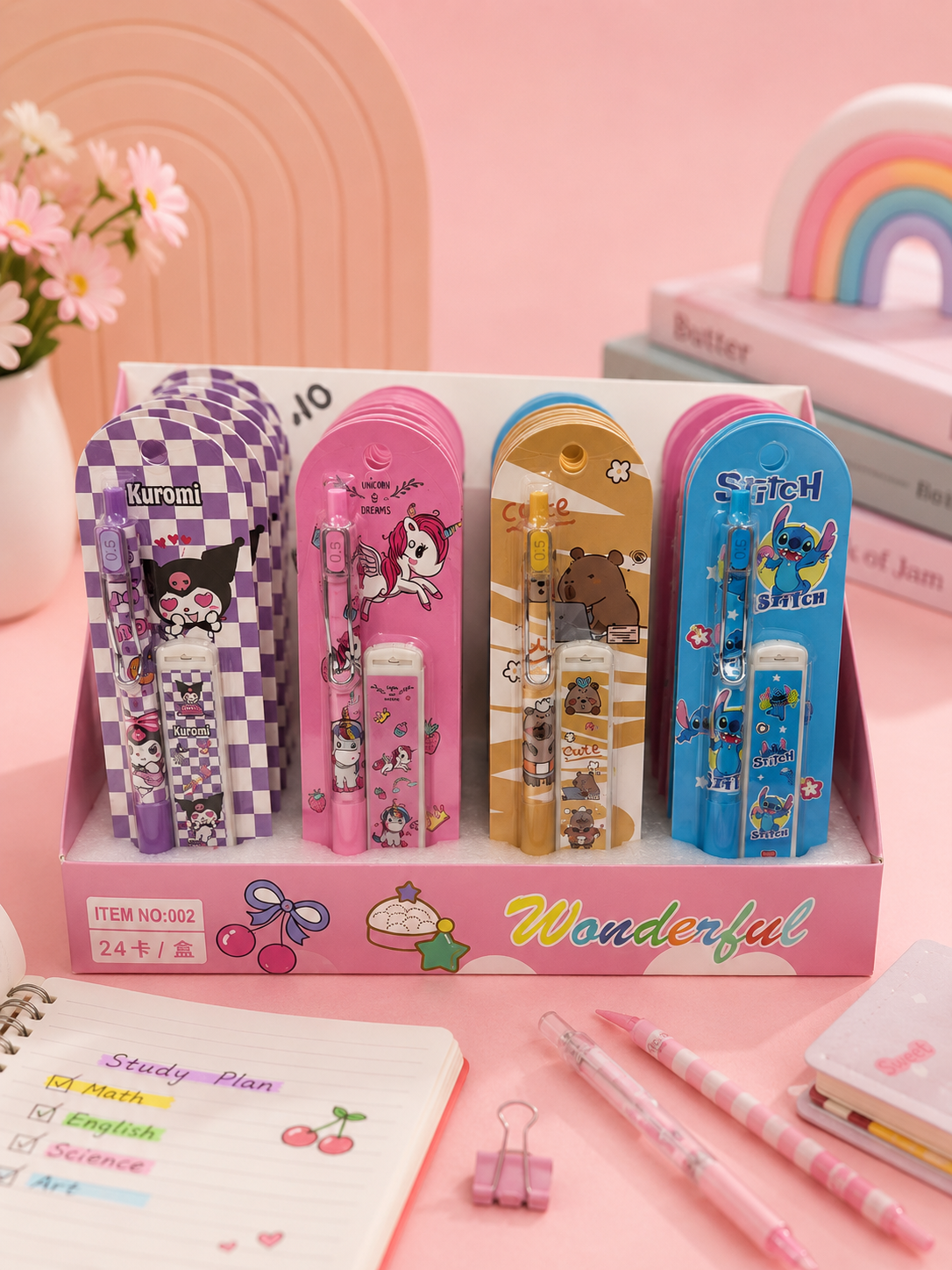 Cute Cartoon 0.5mm Mechanical Pencil with Lead Box | Kawaii Pencil Set for Kids | School Stationery