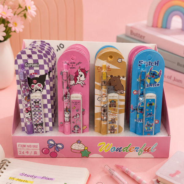 Cute Cartoon 0.5mm Mechanical Pencil with Lead Box | Kawaii Pencil Set for Kids | School Stationery