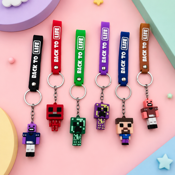 Pixel Character Silicone Keychain for Backpack, School Bag & Keys | Cute Gaming Style Key Ring | Kids Gift