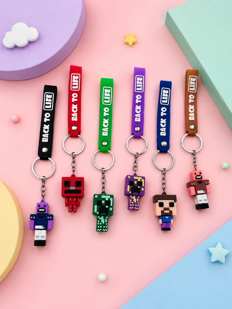 Pixel Character Silicone Keychain for Backpack, School Bag & Keys | Cute Gaming Style Key Ring | Kids Gift