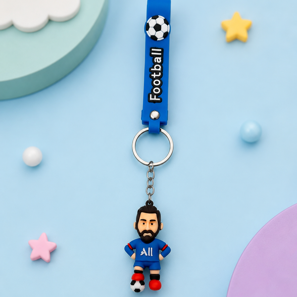 Football Player Silicone Keychain with Wrist Strap | Soccer Player Bag Charm | Soft Rubber Key Ring for Kids, Boys & Football Fans