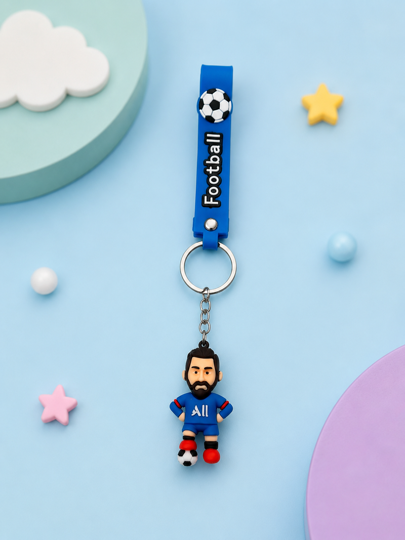 Football Player Silicone Keychain with Wrist Strap | Soccer Player Bag Charm | Soft Rubber Key Ring for Kids, Boys & Football Fans