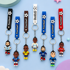 Football Player Silicone Keychain with Wrist Strap | Soccer Player Bag Charm | Soft Rubber Key Ring for Kids, Boys & Football Fans