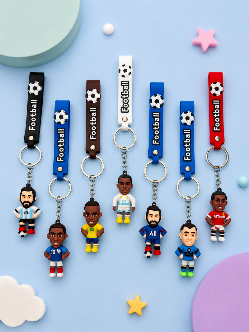 Football Player Silicone Keychain with Wrist Strap | Soccer Player Bag Charm | Soft Rubber Key Ring for Kids, Boys & Football Fans