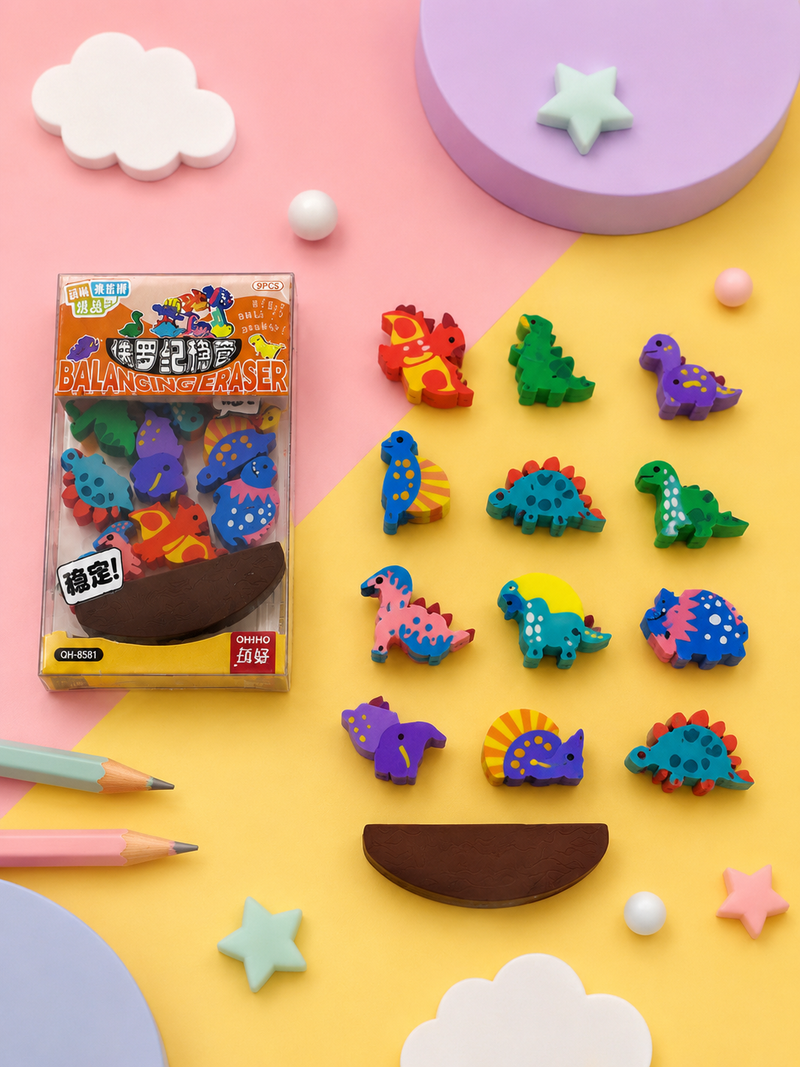 Dinosaur Balancing Eraser Set | Cute 3D Puzzle Erasers for Kids | School Stationery | Return Gift | Educational Eraser Toy