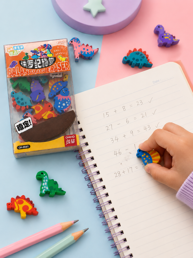 Dinosaur Balancing Eraser Set | Cute 3D Puzzle Erasers for Kids | School Stationery | Return Gift | Educational Eraser Toy