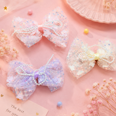 Premium Pearl Lace Bow Hair Clip for Girls | Elegant Net Bow Hair Accessory | Cute Princess Hair Bow Clip