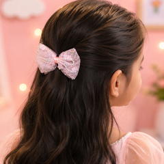 Premium Pearl Lace Bow Hair Clip for Girls | Elegant Net Bow Hair Accessory | Cute Princess Hair Bow Clip