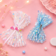 Cute Unicorn Sequin Bow Hair Clip for Girls | Sparkly Mesh Hair Bow | Kids Party Hair Accessory | Alligator Hair Clip