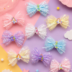 Cute Unicorn Sequin Bow Hair Clip for Girls | Sparkly Mesh Hair Bow | Kids Party Hair Accessory | Alligator Hair Clip