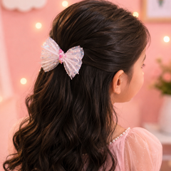 Cute Unicorn Sequin Bow Hair Clip for Girls | Sparkly Mesh Hair Bow | Kids Party Hair Accessory | Alligator Hair Clip