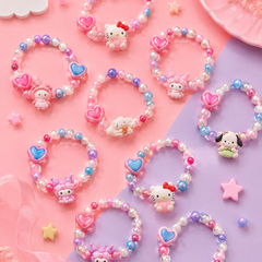 Cute Cartoon Character Beaded Bracelet for Girls | Elastic Pearl Bead Kids Bracelet | Kawaii Charm Bracelet | Birthday Return Gift