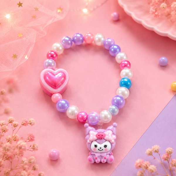 Cute Cartoon Character Beaded Bracelet for Girls | Elastic Pearl Bead Kids Bracelet | Kawaii Charm Bracelet | Birthday Return Gift