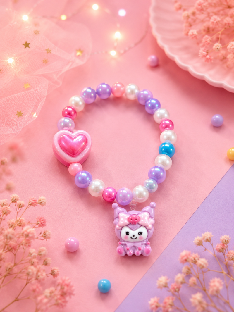 Cute Cartoon Character Beaded Bracelet for Girls | Elastic Pearl Bead Kids Bracelet | Kawaii Charm Bracelet | Birthday Return Gift