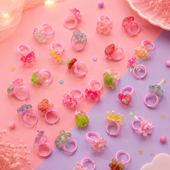 Adjustable Kids Fancy Ring Set | Cute Cartoon Glitter Finger Rings for Girls | Colorful Princess Party Jewelry Collection