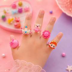 Adjustable Kids Fancy Ring Set | Cute Cartoon Glitter Finger Rings for Girls | Colorful Princess Party Jewelry Collection