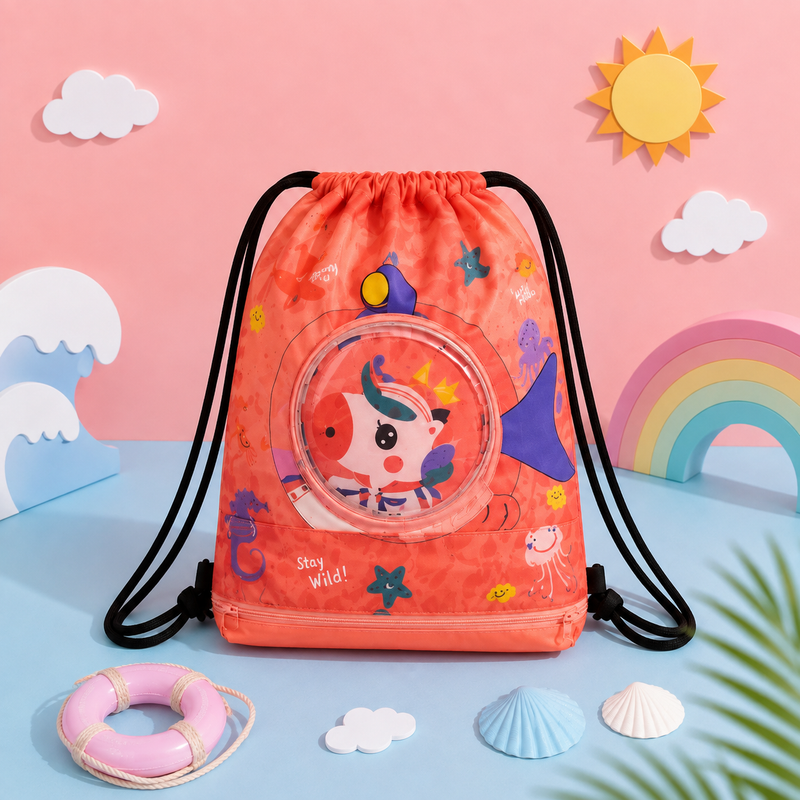 Cute Kids Swimming & Activity Bag with Transparent Character Pocket