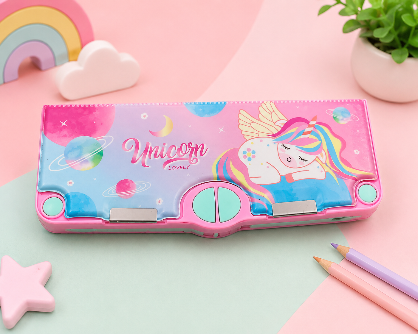 Unicorn Multifunction Pencil Box for Kids | Cute School Compass Box with Multiple Compartments