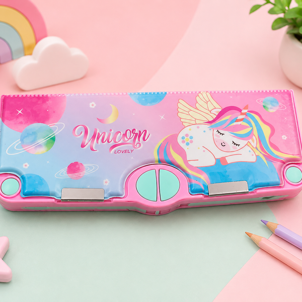 Unicorn Multifunction Pencil Box for Kids | Cute School Compass Box with Multiple Compartments