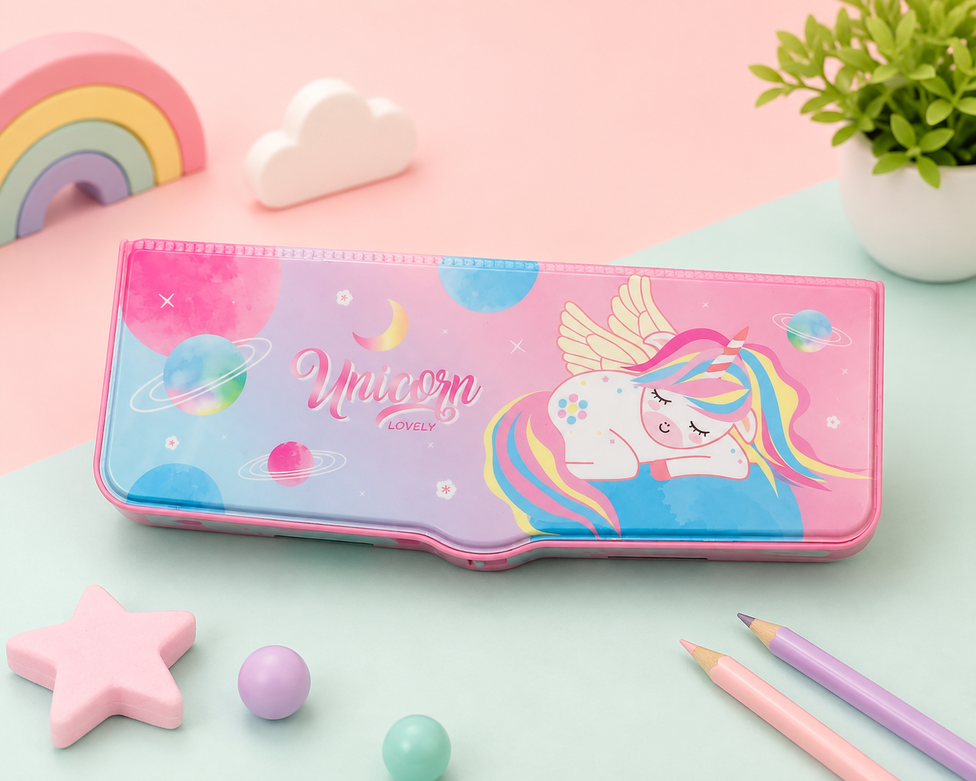 Unicorn Multifunction Pencil Box for Kids | Cute School Compass Box with Multiple Compartments