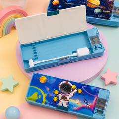 Kids Multipurpose Pencil Box with Study Light & Sharpener | Space Dinosaur Astronaut Pencil Case