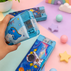 Kids Multipurpose Pencil Box with Study Light & Sharpener | Space Dinosaur Astronaut Pencil Case