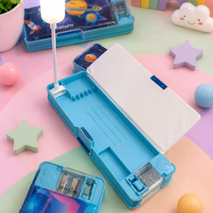 Kids Multipurpose Pencil Box with Study Light & Sharpener | Space Dinosaur Astronaut Pencil Case