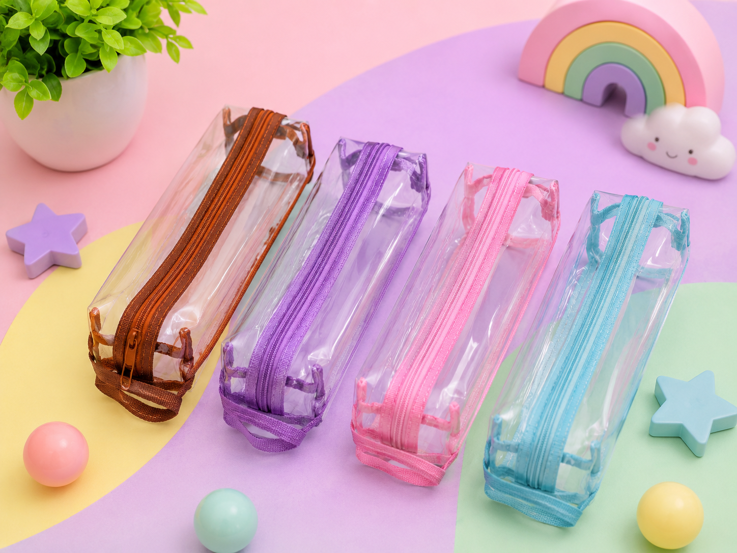 Transparent Double Zipper Pencil Pouch for Kids | Clear Stationery Case with Handle