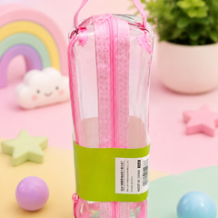 Transparent Double Zipper Pencil Pouch for Kids | Clear Stationery Case with Handle