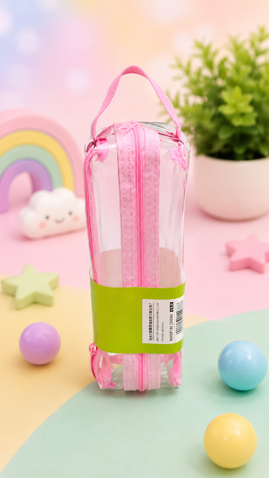 Transparent Double Zipper Pencil Pouch for Kids | Clear Stationery Case with Handle