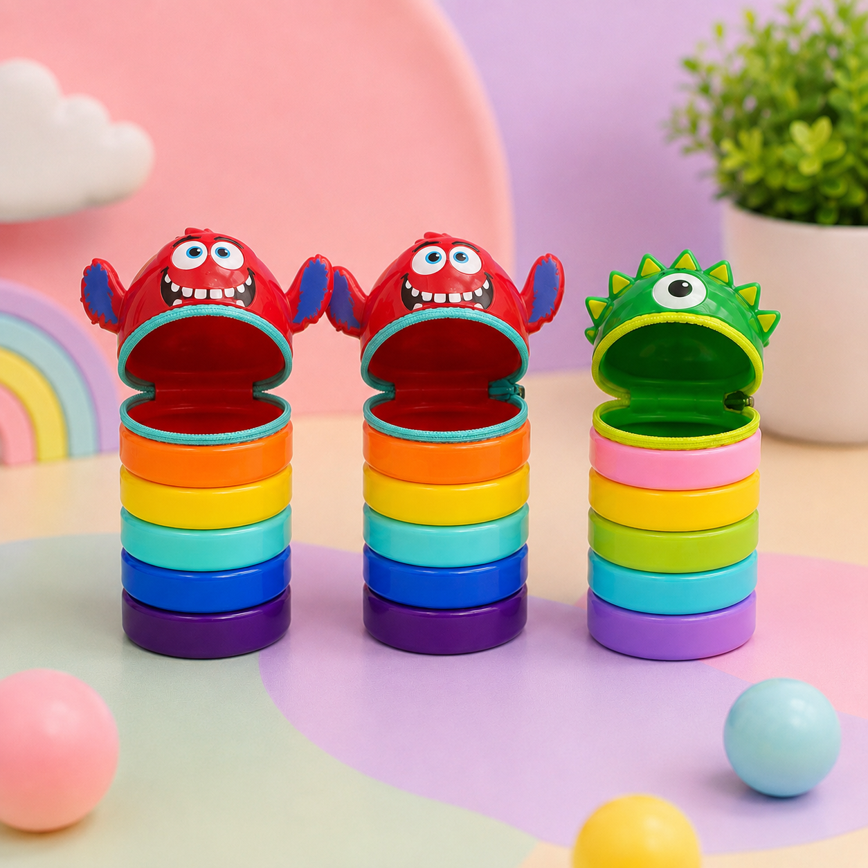 Cute Monster Stackable Storage Case for Kids | Multi-Compartment Cartoon Organizer