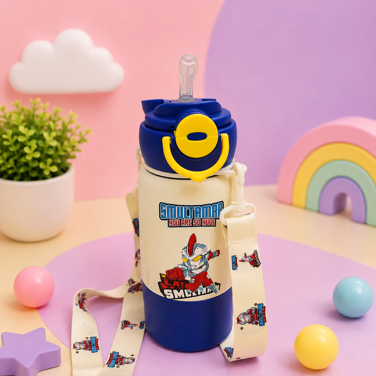 Kids Cartoon Sipper Water Bottle with Strap | Leak-Resistant School Bottle for Boys & Girls