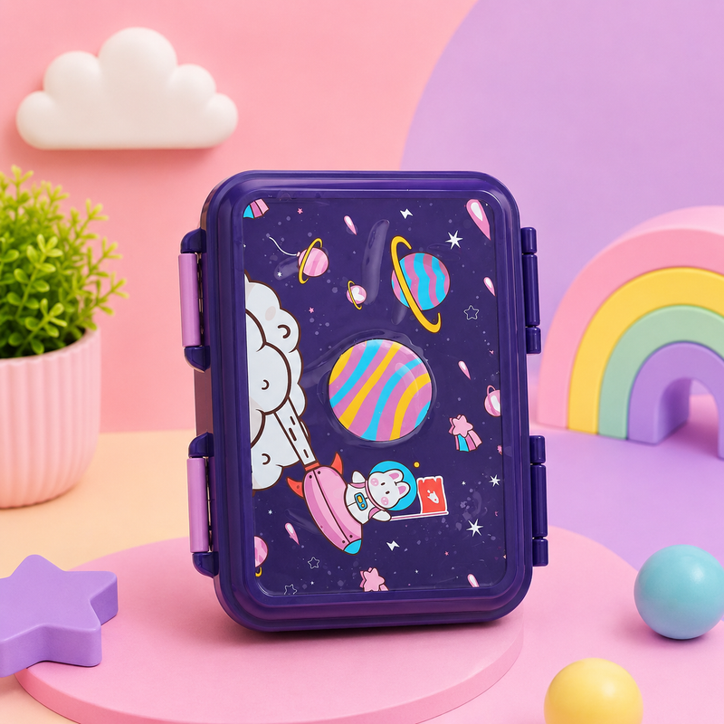 Kids Space Adventure Stainless Steel Lunch Box – 3 Compartment SUS 304 Bento Box | Leak-Lock Design
