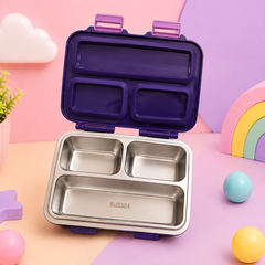Kids Space Adventure Stainless Steel Lunch Box – 3 Compartment SUS 304 Bento Box | Leak-Lock Design