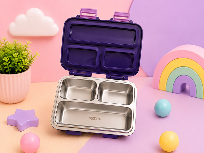 Kids Space Adventure Stainless Steel Lunch Box – 3 Compartment SUS 304 Bento Box | Leak-Lock Design