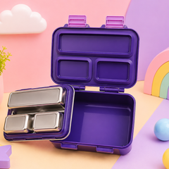 Kids Space Adventure Stainless Steel Lunch Box – 3 Compartment SUS 304 Bento Box | Leak-Lock Design