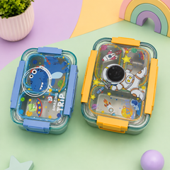 Kids Stainless Steel 3 Compartment Lunch Box | Space Astronaut & Dinosaur Lunch Box for School