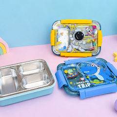 Kids Stainless Steel 3 Compartment Lunch Box | Space Astronaut & Dinosaur Lunch Box for School