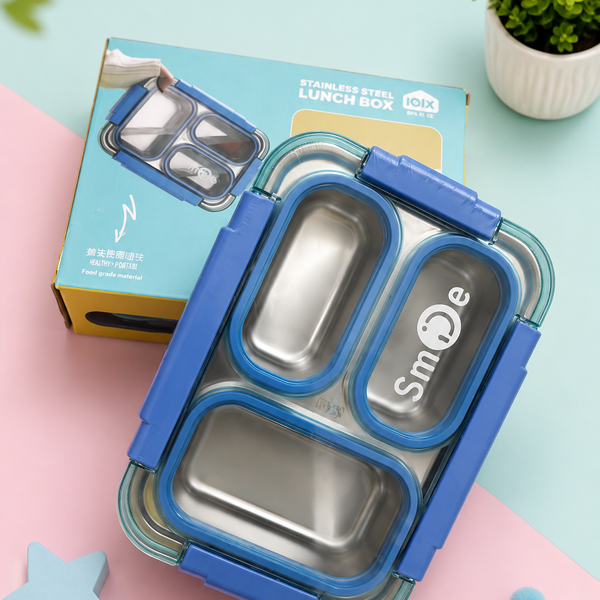 Kids Stainless Steel 3-Compartment Lunch Box – 710ML | Leak-Proof, BPA-Free & Food Grade Tiffin Box