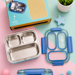 Kids Stainless Steel 3-Compartment Lunch Box – 710ML | Leak-Proof, BPA-Free & Food Grade Tiffin Box