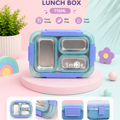 Kids Stainless Steel 3-Compartment Lunch Box – 710ML | Leak-Proof, BPA-Free & Food Grade Tiffin Box