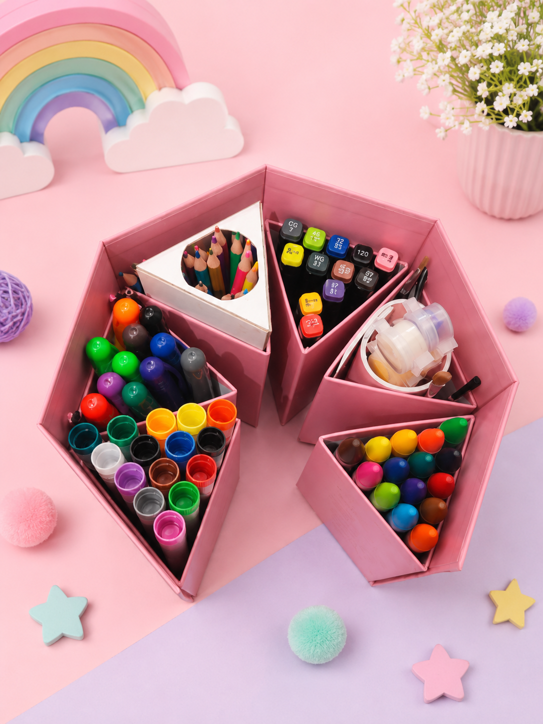 6 Compartment Pink Desk Organizer | Stationery Organizer