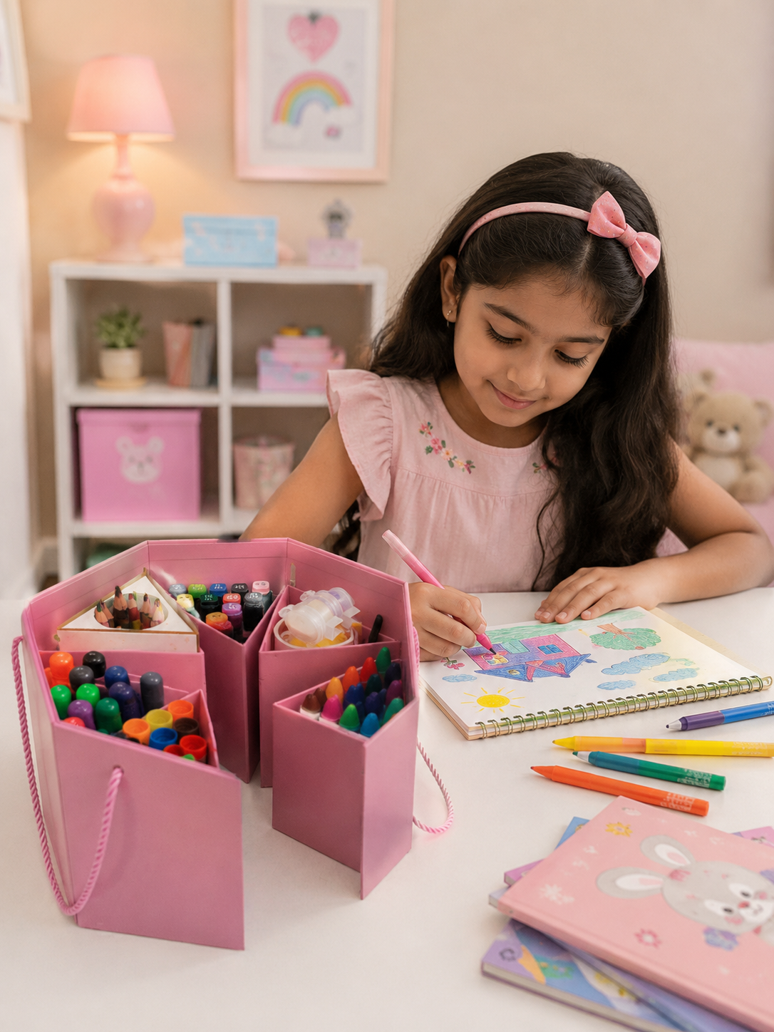 6 Compartment Pink Desk Organizer | Stationery Organizer