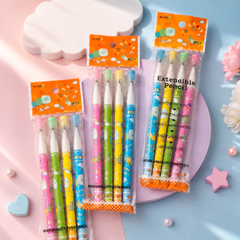 Cute Cartoon Extendable Push Pencils – 4 Pcs Multicolor Pencil Set for Kids