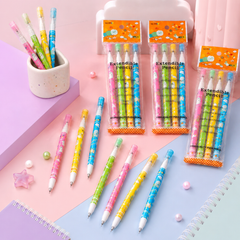 Cute Cartoon Extendable Push Pencils – 4 Pcs Multicolor Pencil Set for Kids