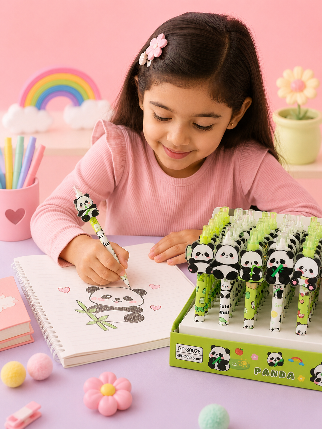 Cute Panda Cartoon Gel Pen for Kids – Kawaii Smooth Writing Pen with Adorable Panda Topper | School Stationery, Drawing, Journaling & Gift Pen