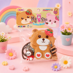 Cute Strawberry Bear Mini Crossbody Bag for Kids with Adjustable Strap & Adorable Keychain | Kawaii Cartoon Sling Bag for Girls | Kids Fashion Accessory & Gift set