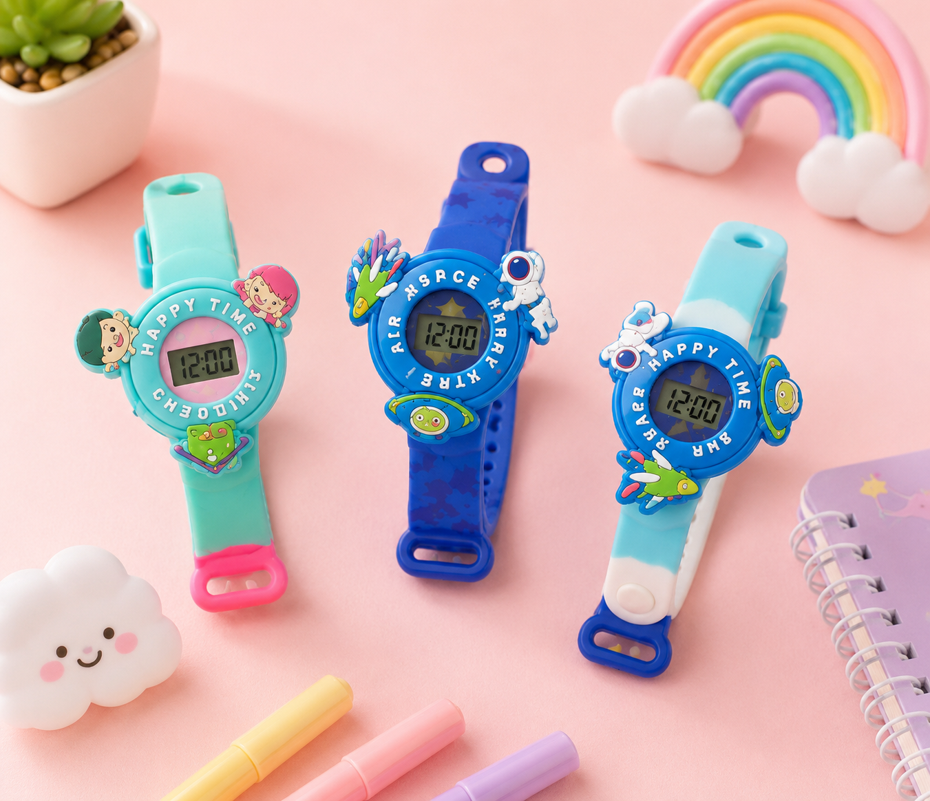 Cute Kids Spinner Digital Watch – 3D Cartoon Rotating Dial Wrist Watch for Boys & Girls