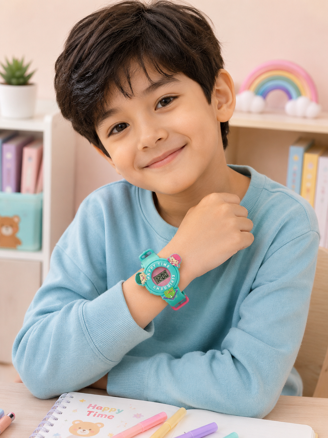 Cute Kids Spinner Digital Watch – 3D Cartoon Rotating Dial Wrist Watch for Boys & Girls