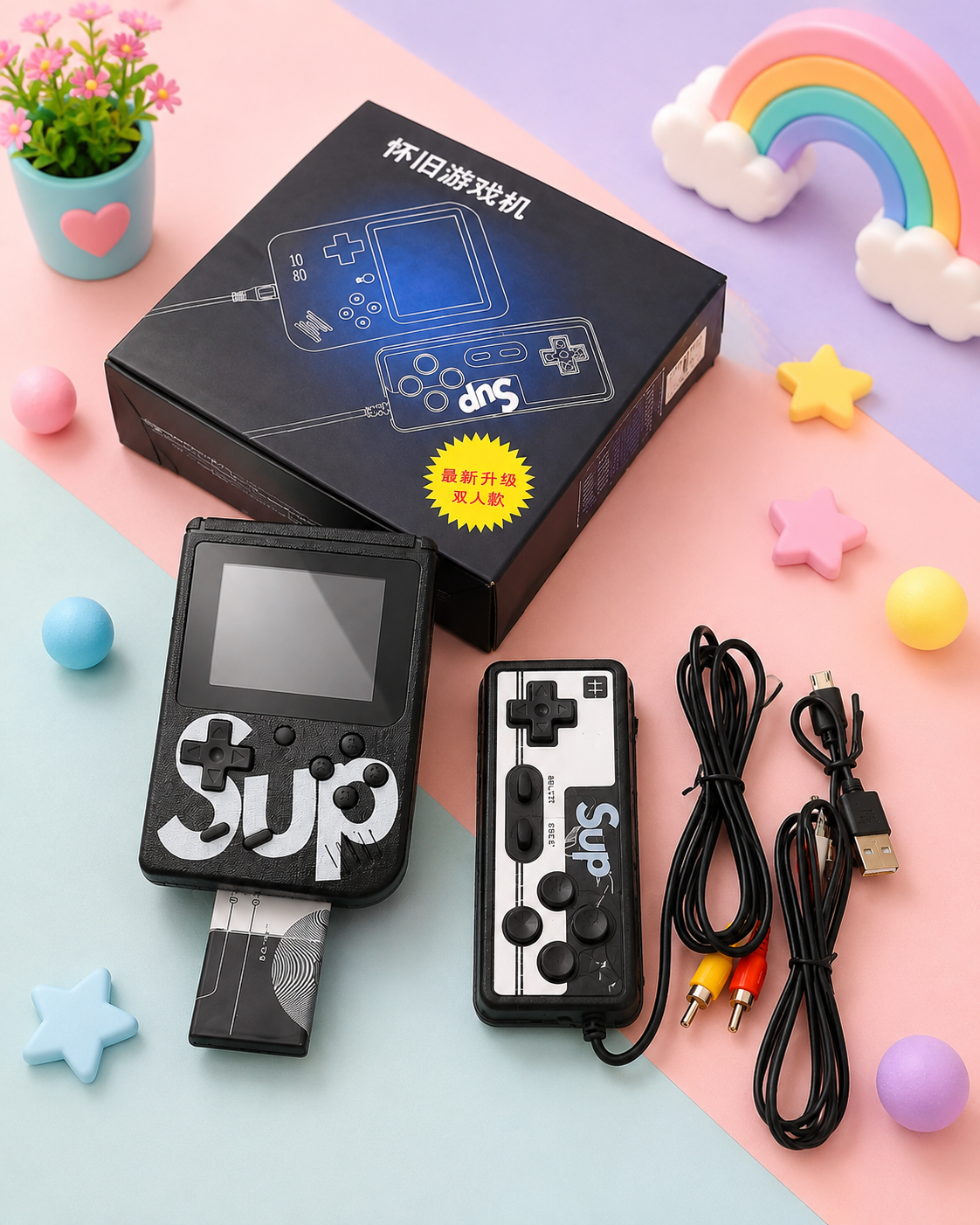 Retro Handheld Game Console with Controller – Classic 2 Player TV Gaming System for Kids & A